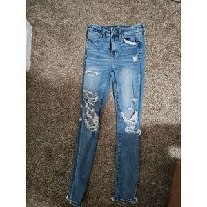 American Eagle Next Level Stretch Ripped Blue Skinny Jeans